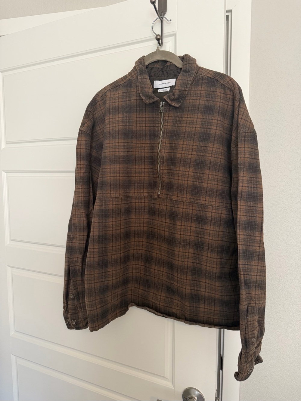 Urban Outfitters Brown Plaid Half Zip-Up Pullover Sweater